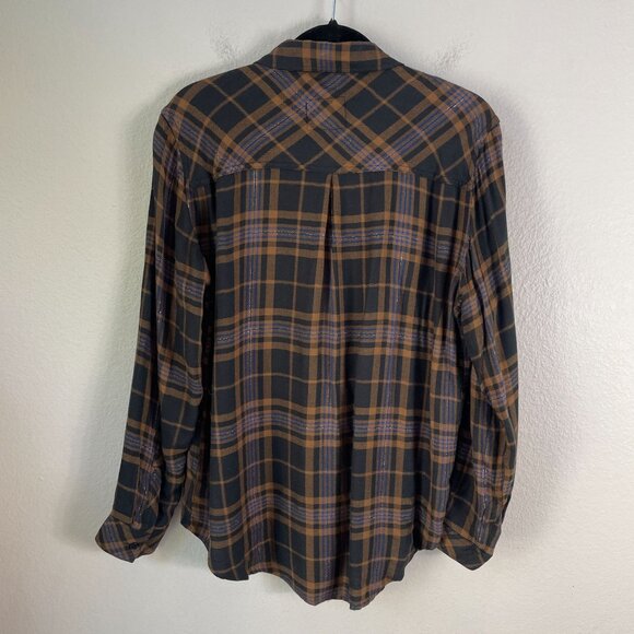 Rails Womens Medium Hunter Camel Black Lurex Plaid Shirt Metallic Button Up Top - Picture 11 of 12
